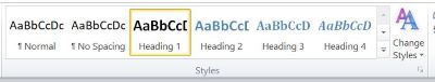 Screenshot: the Styles section of the Word ribbon, Home tab